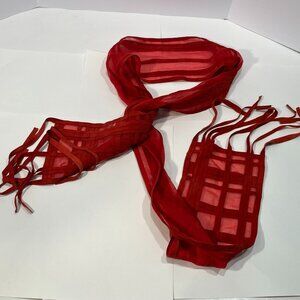 Suede and Sheer Scarf with Tassles